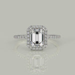 Load and play video in Gallery viewer, Hanna Emerald Cut Pave Halo 4 Prong Claw Set Engagement Ring Setting
