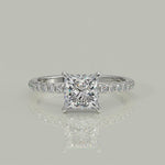 Load and play video in Gallery viewer, Nicollette Princess Cut Pave Hidden Halo 4 Prong Claw Set Engagement Ring Setting
