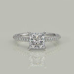 Load and play video in Gallery viewer, Emilia Princess Cut Pave Halo 4 Prong Claw Set Engagement Ring
