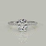 Load and play video in Gallery viewer, Pauline Cushion Cut Pave Hidden Halo 4 Prong Claw Set Engagement Ring Setting
