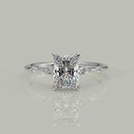 Load and play video in Gallery viewer, Monique Radiant Cut Hidden Halo Side Stones 4 Prong Claw Set Engagement Ring Setting

