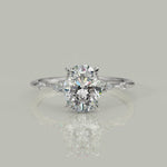 Load and play video in Gallery viewer, Monique Oval Cut Hidden Halo Side Stones 4 Prong Claw Set Engagement Ring Setting
