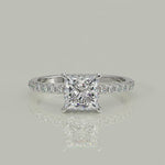 Load and play video in Gallery viewer, Pauline Princess Cut Pave Hidden Halo 4 Prong Claw Set Engagement Ring Setting
