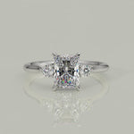 Load and play video in Gallery viewer, Juliet Radiant Cut Trilogy Pave 4 Prong Claw Set Engagement Ring Setting
