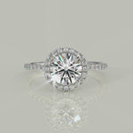 Load and play video in Gallery viewer, Catalina Round Cut Pave Halo 4 Prong Claw Set Engagement Ring
