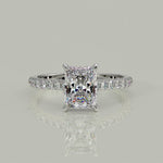 Load and play video in Gallery viewer, Madeline Radiant Cut Pave Hidden Halo 4 Prong Claw Set Engagement Ring Setting

