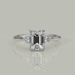 Load and play video in Gallery viewer, Juliet Emerald Cut Trilogy Pave 4 Prong Claw Set Engagement Ring Setting
