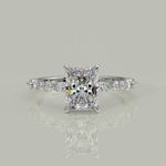 Load and play video in Gallery viewer, Julija Radiant Cut Pave Hidden Halo Shared Prong Claw Set Ring
