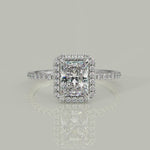 Load and play video in Gallery viewer, Catalina Radiant Cut Halo 4 Prong Claw Set Engagement Ring
