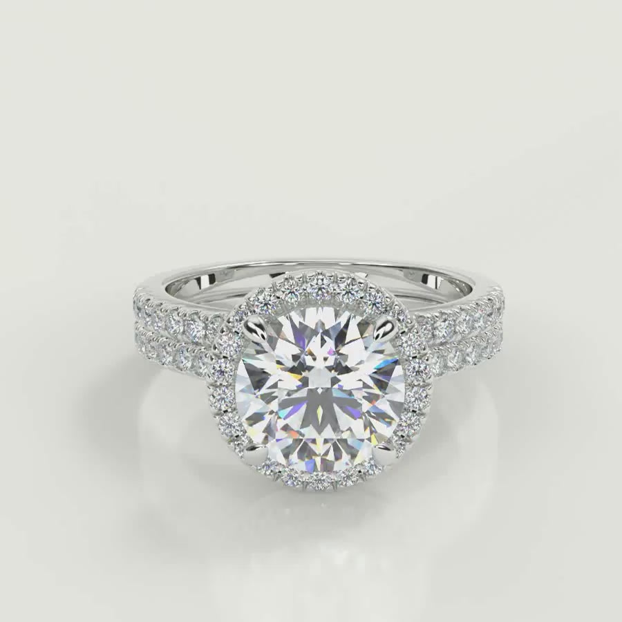 Alice Classic Pave Halo Cushion Cut Diamond Engagement Ring