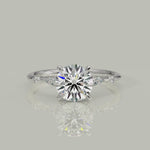 Load and play video in Gallery viewer, Monique Round Cut Hidden Halo Side Stones 4 Prong Claw Set Engagement Ring Setting
