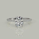 Load and play video in Gallery viewer, Nicollette Cushion Cut Pave Hidden Halo 4 Prong Claw Set Engagement Ring Setting
