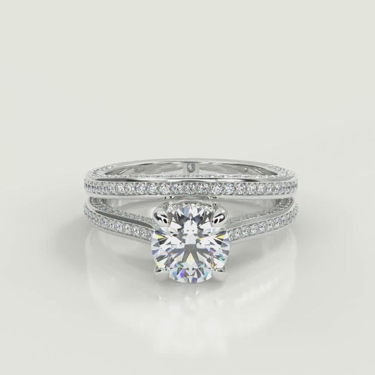 Akira Micro Pave Double Prong 3 Sided Round Cut Diamond Ring