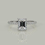 Load and play video in Gallery viewer, Nicollette Emerald Cut Pave Hidden Halo 4 Prong Claw Set Engagement Ring Setting
