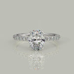 Load and play video in Gallery viewer, Sylvie Oval Cut Pave Hidden Halo 4 Prong Claw Set Engagement Ring Setting
