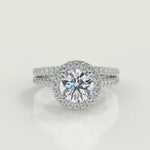 Load and play video in Gallery viewer, Gillian Halo Pave Round Cut Diamond Engagement Ring
