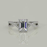 Load and play video in Gallery viewer, Rosalee Emerald Cut Pave Split Shank Twist Claw Set Engagement Ring Setting
