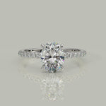 Load and play video in Gallery viewer, Nicollette Oval Cut Pave Hidden Halo 4 Prong Claw Set Engagement Ring Setting
