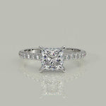 Load and play video in Gallery viewer, Madeline Princess Cut Pave Hidden Halo 4 Prong Claw Set Engagement Ring Setting
