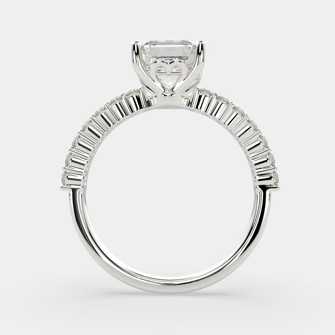 Lavinia Emerald Cut Side Stone 4 Prong Engagement Ring Setting