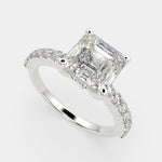 Load image into Gallery viewer, Lavinia Emerald Cut Side Stone 4 Prong Engagement Ring Setting
