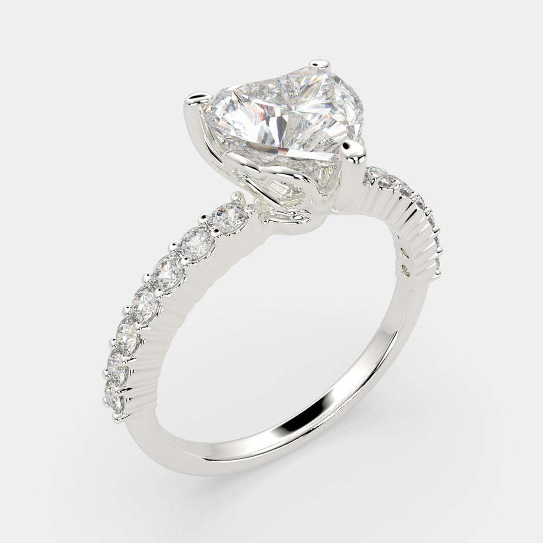 Lavinia Heart Cut Side Stone 4 Prong Engagement Ring Setting
