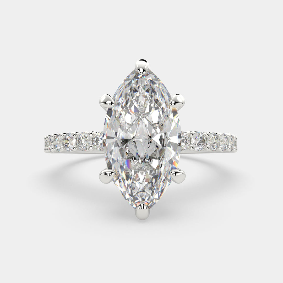 Lavinia Marquise Cut Side Stone 4 Prong Engagement Ring Setting