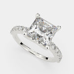 Load image into Gallery viewer, Lavinia Princess Cut Side Stone 4 Prong Engagement Ring Setting
