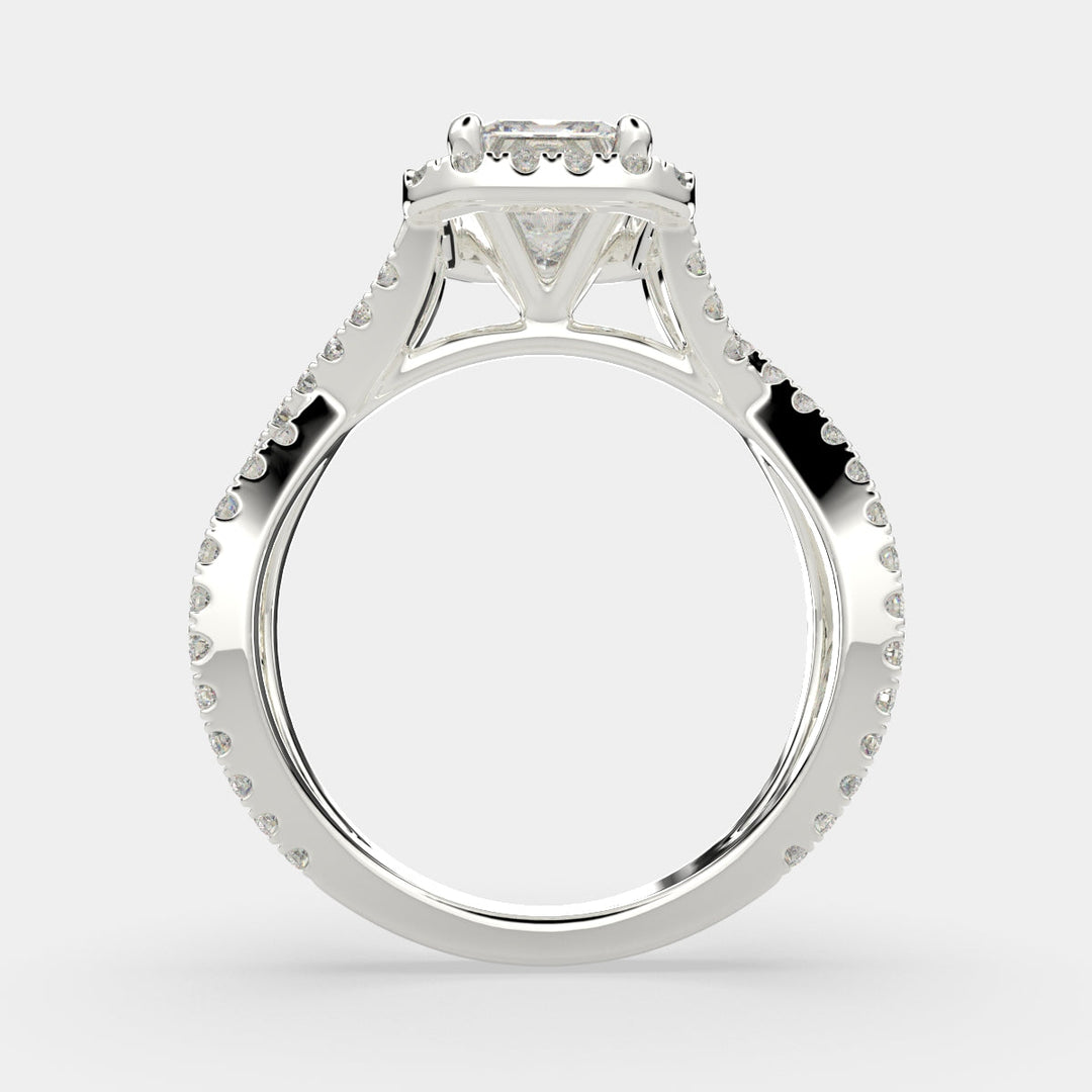 Ophelia Emerald Cut Pave Halo Split Shank Engagement Ring Setting