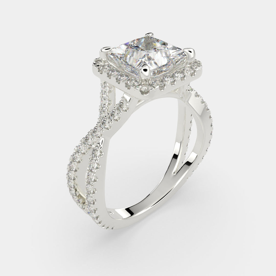 Ophelia Princess Cut Pave Halo Split Shank Engagement Ring Setting