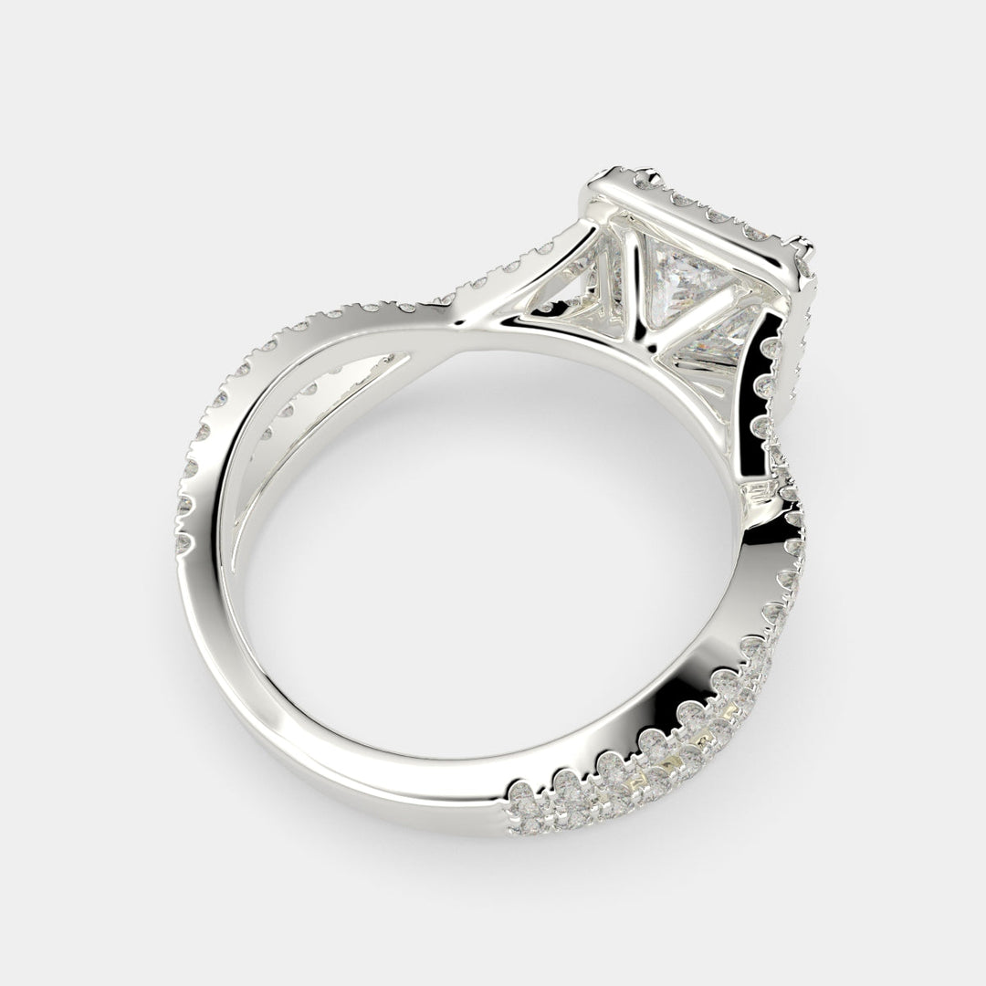 Ophelia Princess Cut Pave Halo Split Shank Engagement Ring Setting