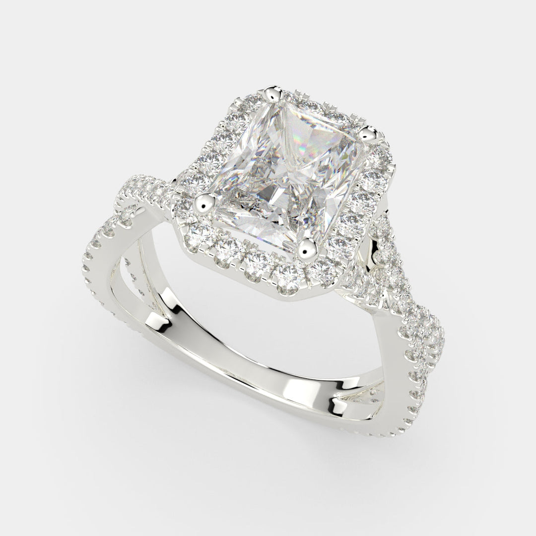 Ophelia Radiant Cut Pave Halo Split Shank Engagement Ring Setting