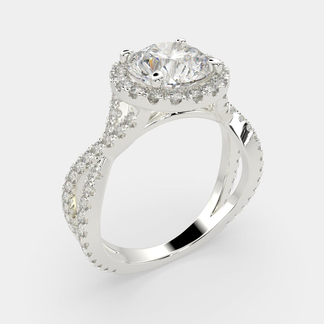 Ophelia Round Cut Pave Halo Split Shank Engagement Ring Setting