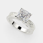Load image into Gallery viewer, Sabrina Emerald Cut Solitaire Hand Engraved Milgrain Engagement Ring Setting
