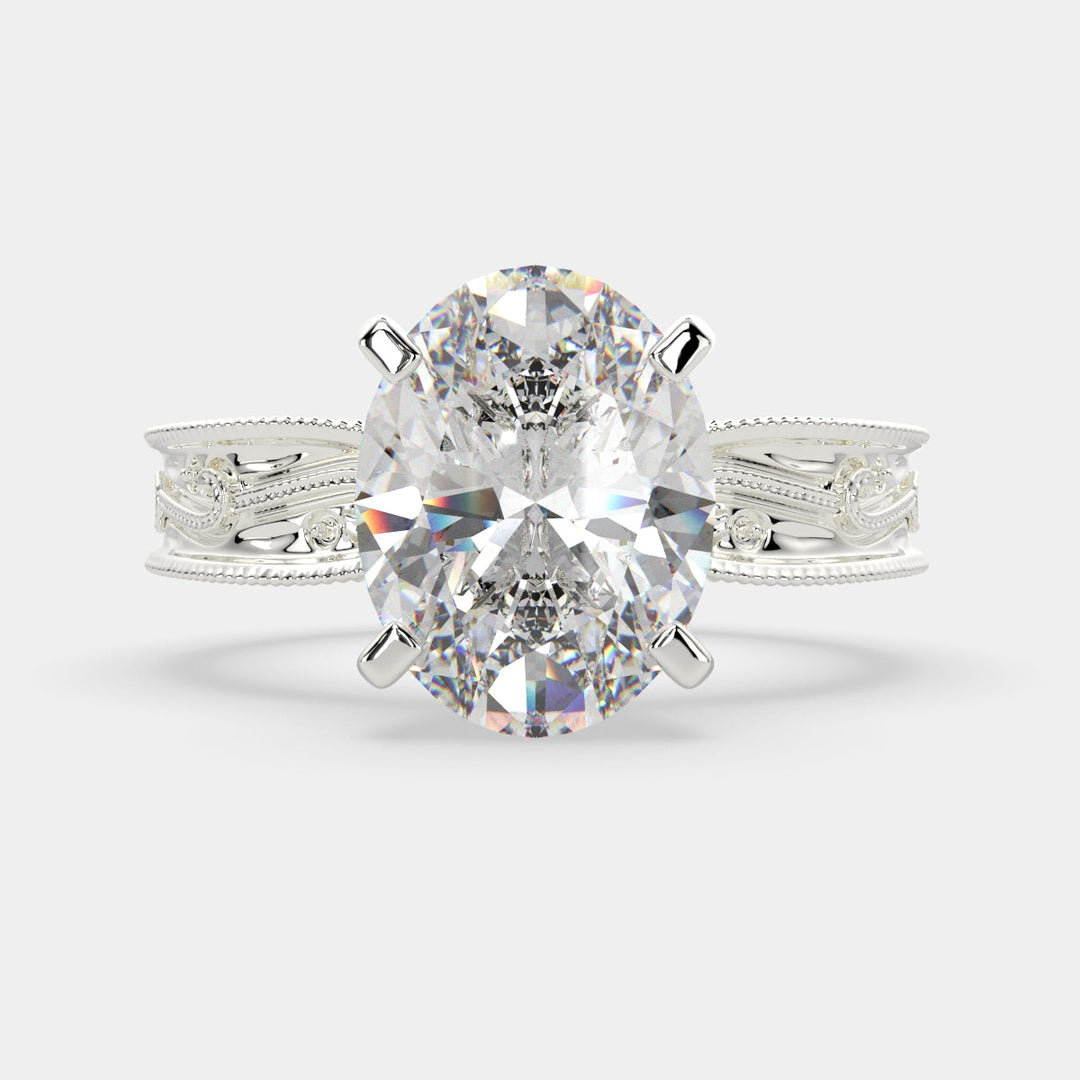 Sabrina Oval Cut Solitaire Hand Engraved Milgrain Engagement Ring Setting