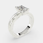 Load image into Gallery viewer, Sabrina Radiant Cut Solitaire Hand Engraved Milgrain Engagement Ring Setting
