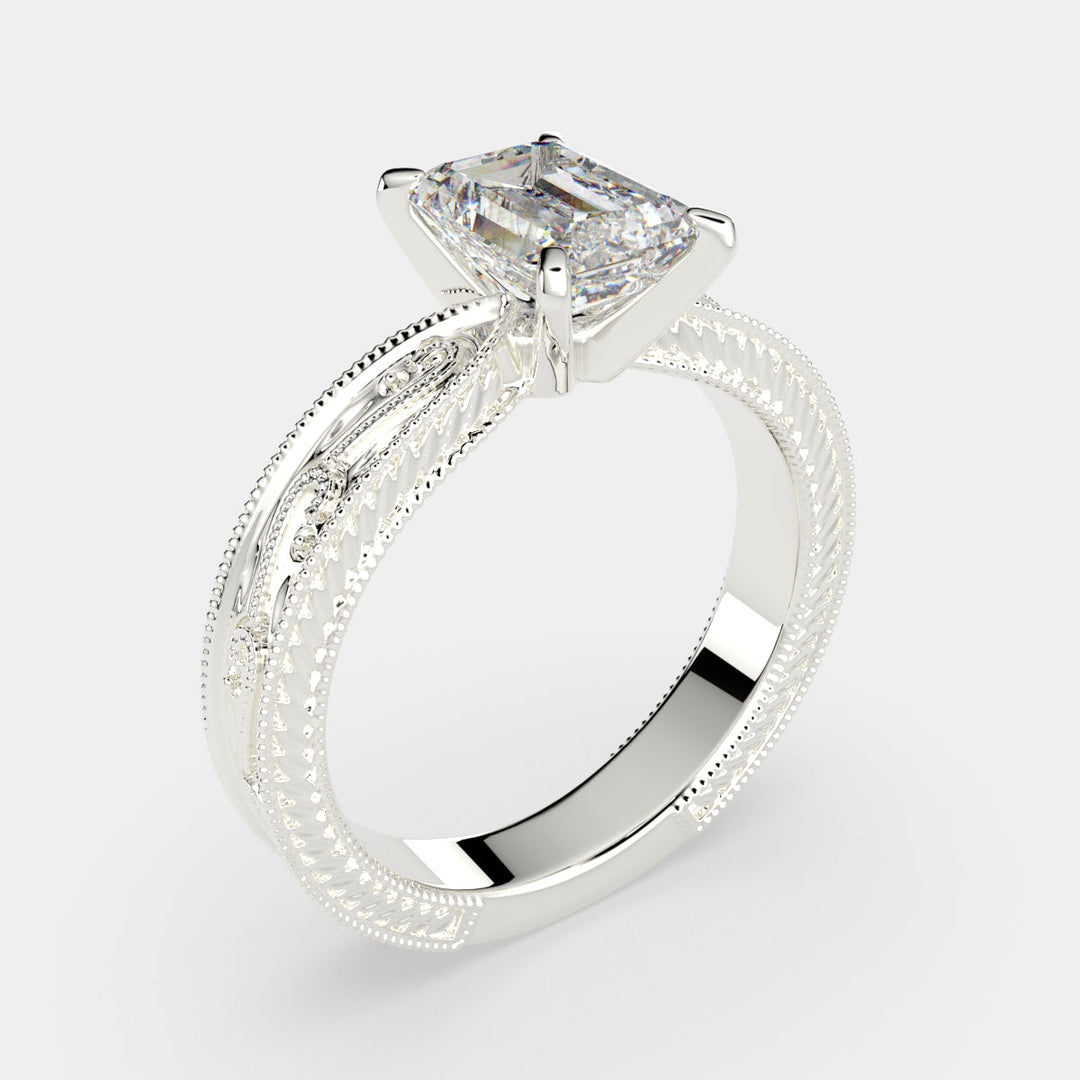 Sabrina Radiant Cut Solitaire Hand Engraved Milgrain Engagement Ring Setting