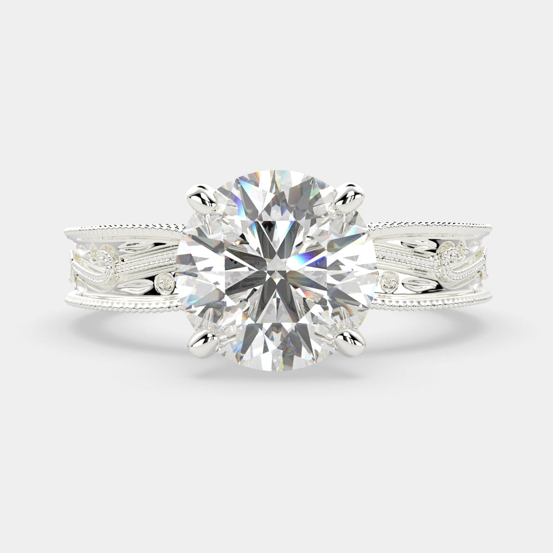 Sabrina Round Cut Solitaire Hand Engraved Milgrain Engagement Ring Setting