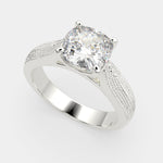Load image into Gallery viewer, Valentina Cushion Cut Solitaire Tapered Milgrain Engagement Ring Setting
