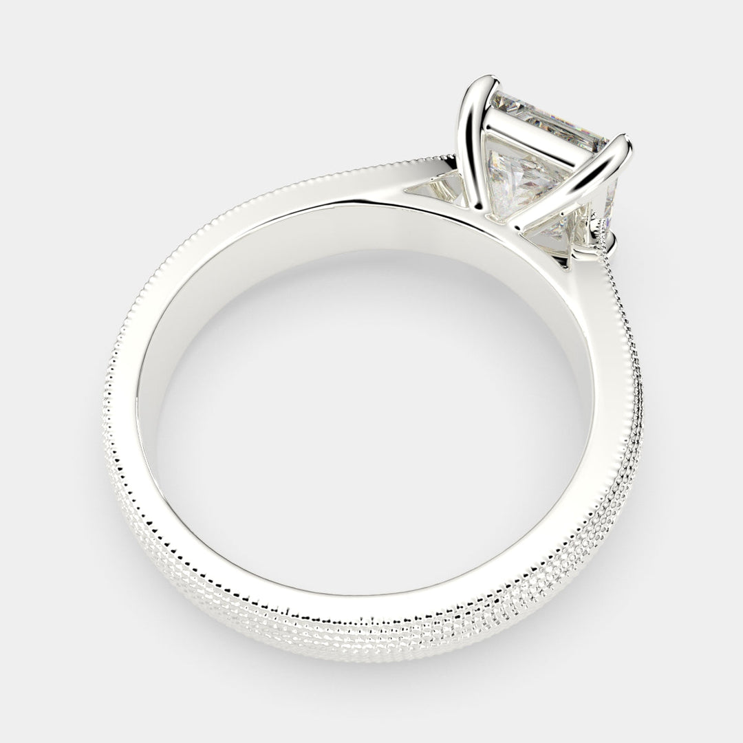 Valentina Princess Cut Solitaire Tapered Milgrain Engagement Ring Setting