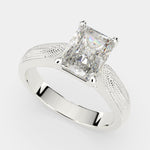 Load image into Gallery viewer, Valentina Radiant Cut Solitaire Tapered Milgrain Engagement Ring Setting
