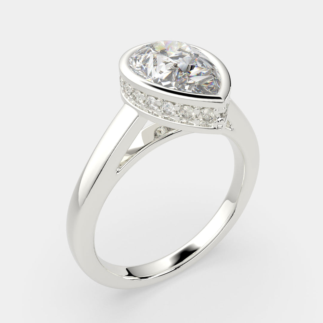 Xenia Pear Cut Halo Pave Solitaire Engagement Ring Setting