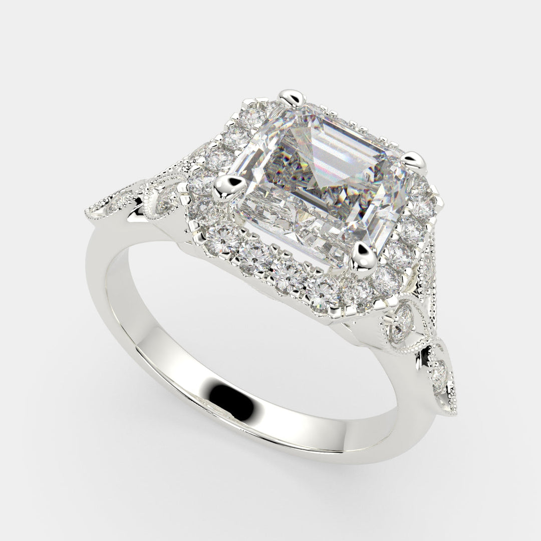 Ada Emerald Cut Halo Pave Engagement Ring Setting