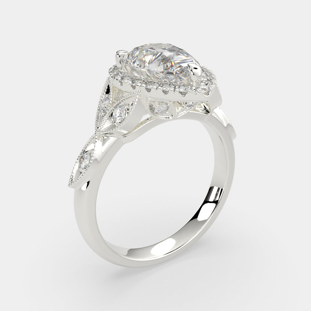 Ada Pear Cut Halo Pave Engagement Ring Setting