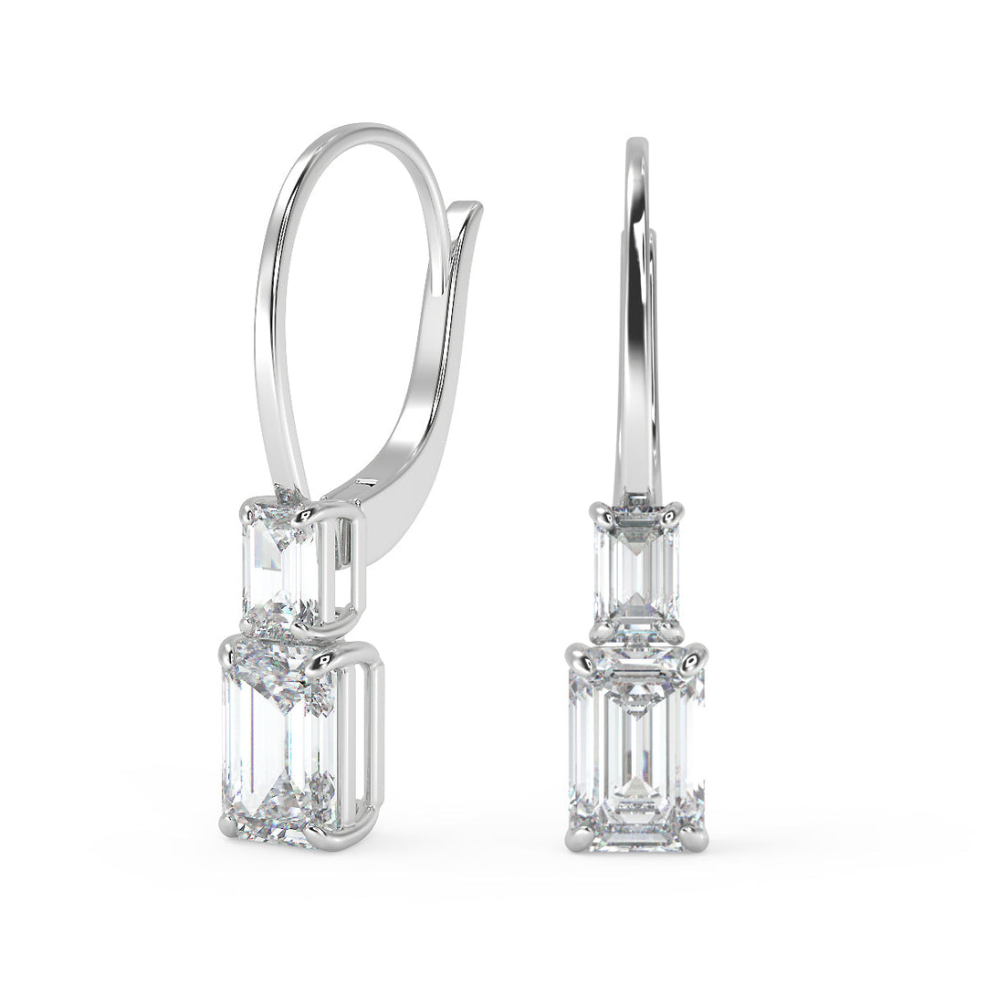 Yazmin Emerald Cut 6 Prong Stacked Earrings Leverback