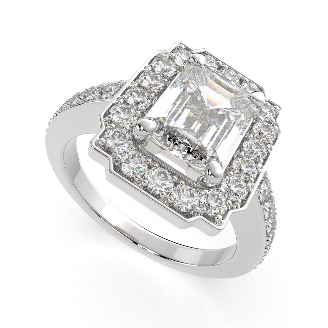 Amalia Emerald Cut Halo Pave Engagement Ring Setting