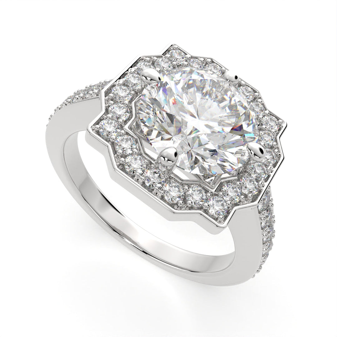 Amalia Round Cut Halo Pave Engagement Ring Setting
