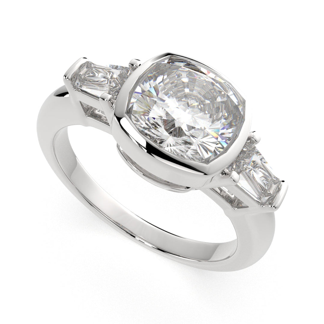 Emilia Cushion Cut Trilogy 3 Stone Engagement Ring Setting
