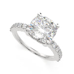 Load image into Gallery viewer, Lavinia Cushion Cut Side Stone 4 Prong Engagement Ring Setting
