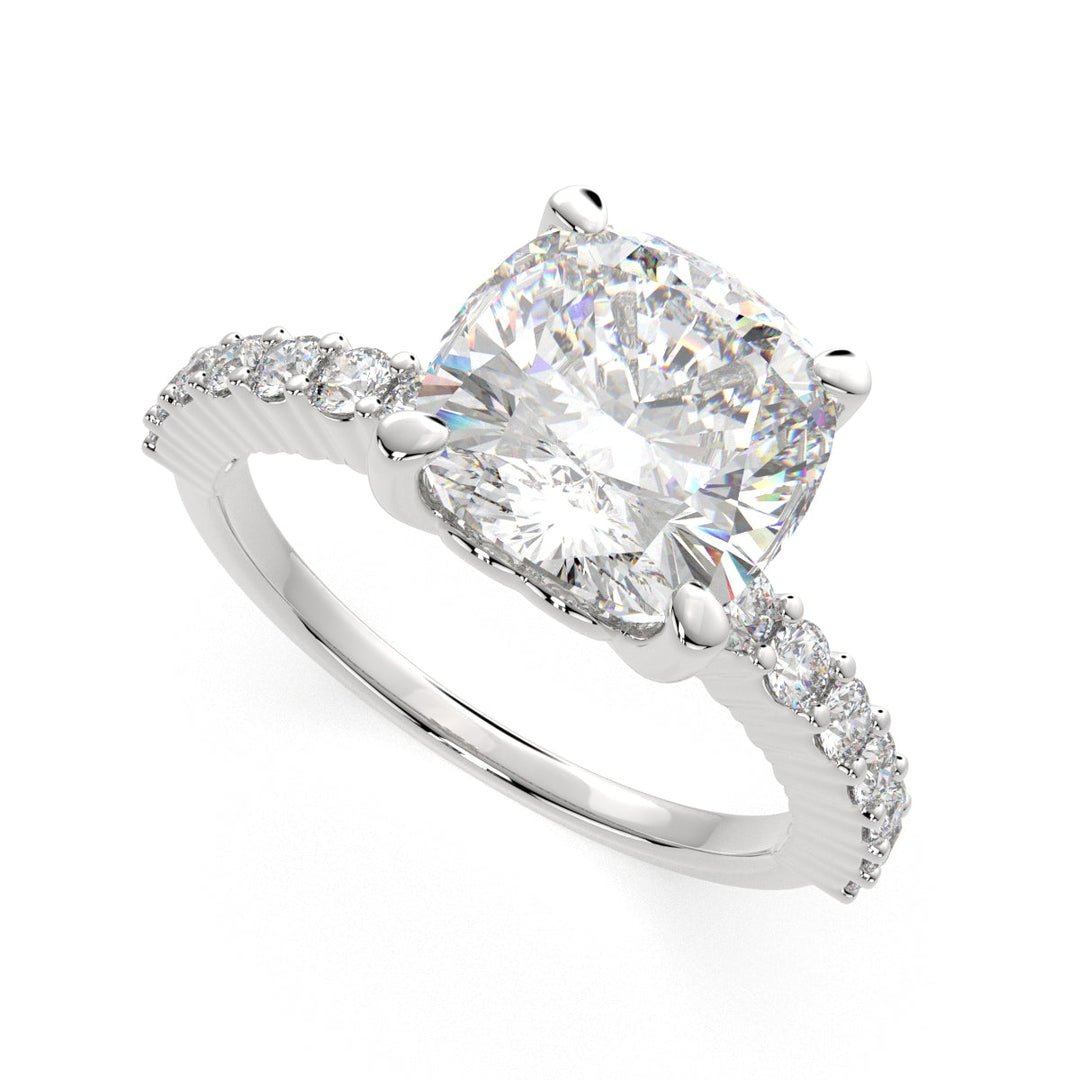 Lavinia Cushion Cut Side Stone 4 Prong Engagement Ring Setting